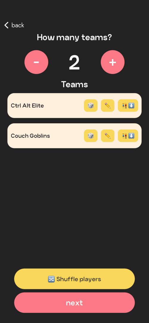 Team mode in Alias party word game